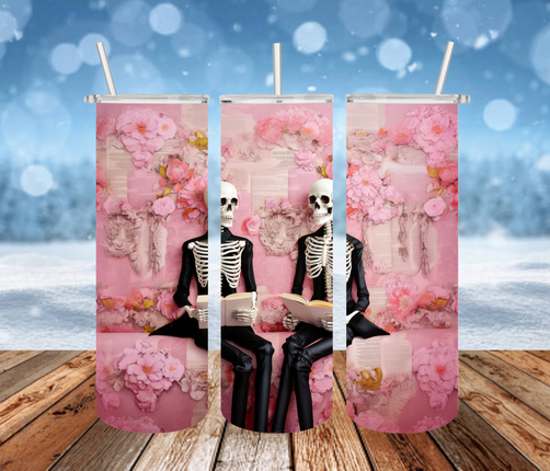 Pink Skeleton Book Club 3D Tumbler