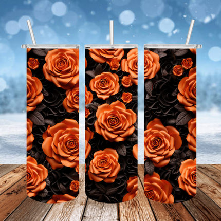 Orange and Black Flowers 3D Tumbler