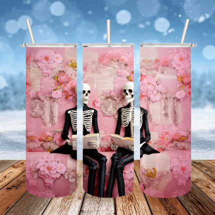 Pink Skeleton Book Club 3D Tumbler