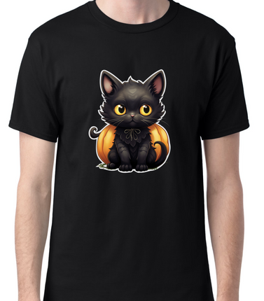 Black Kitten with Pumpkin T-Shirt