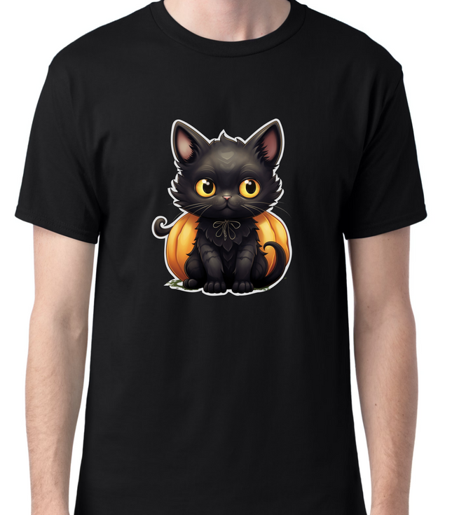 Black Kitten with Pumpkin T-Shirt